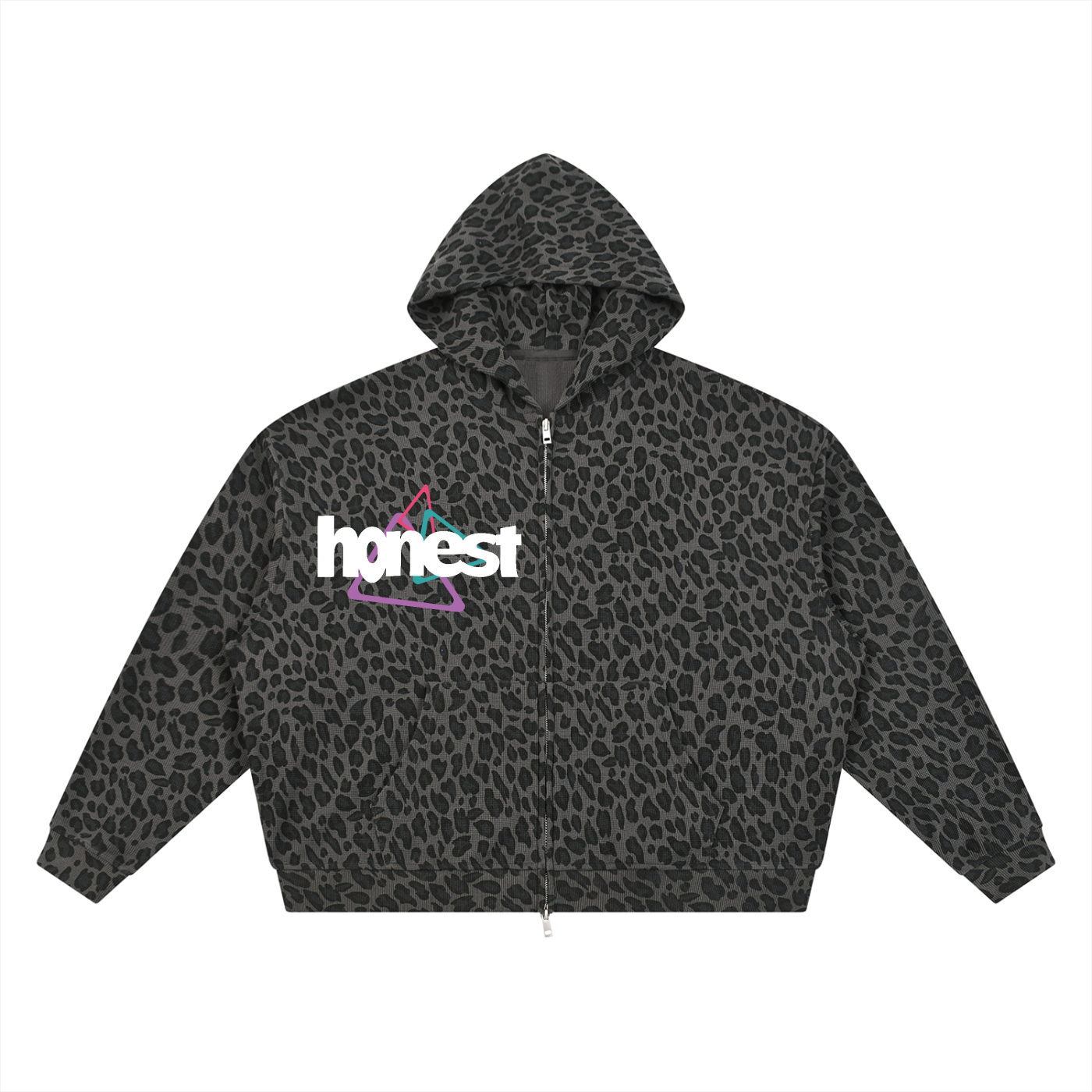 Honest Leopard Print Waffle Zip Hoodie
