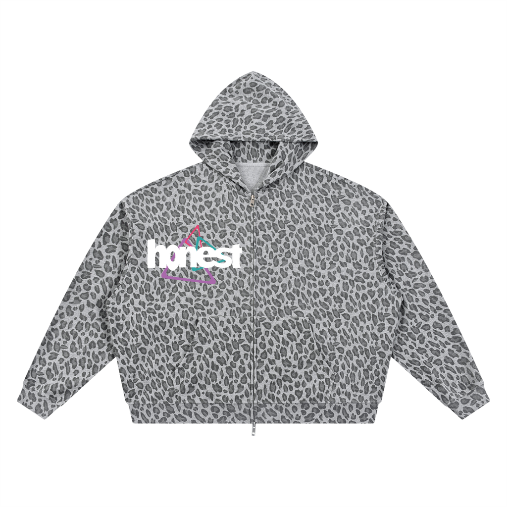Honest Leopard Print Waffle Zip Hoodie