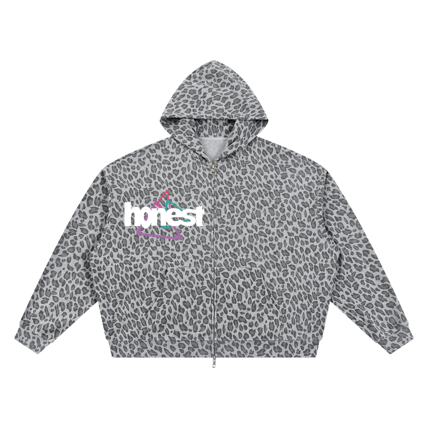 Honest Leopard Print Waffle Zip Hoodie
